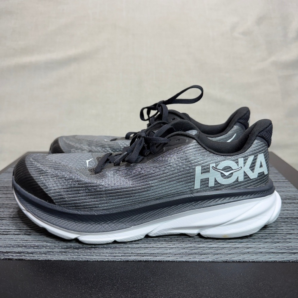 Hoka Clifton 9 Running Shoes - Youth 7M - Black White 1131170 Running Sneaker